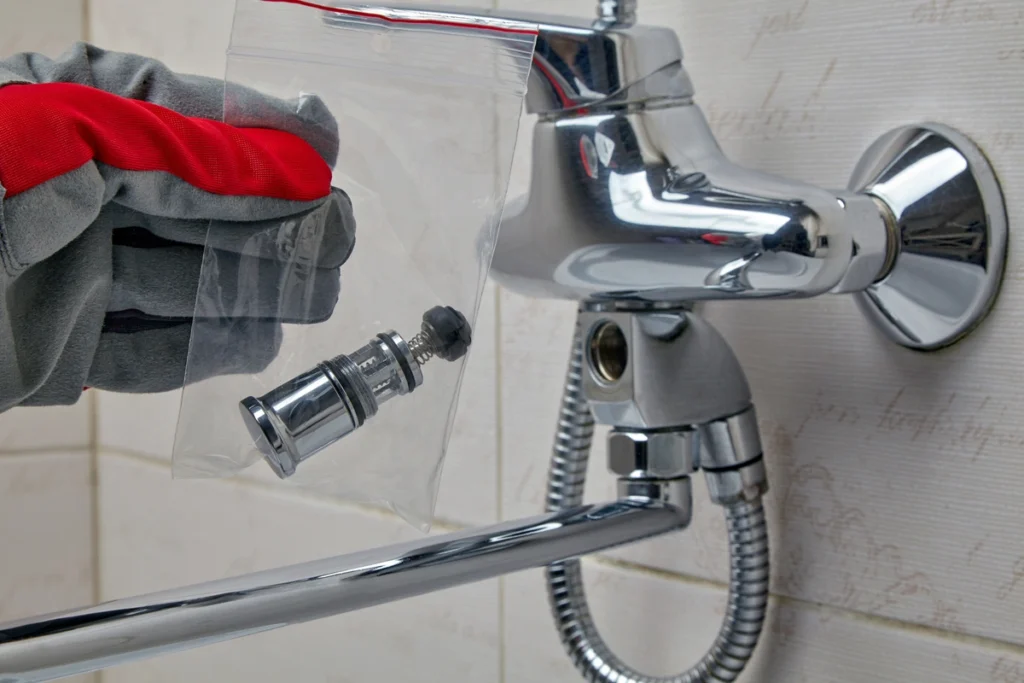 shower parts being installed
