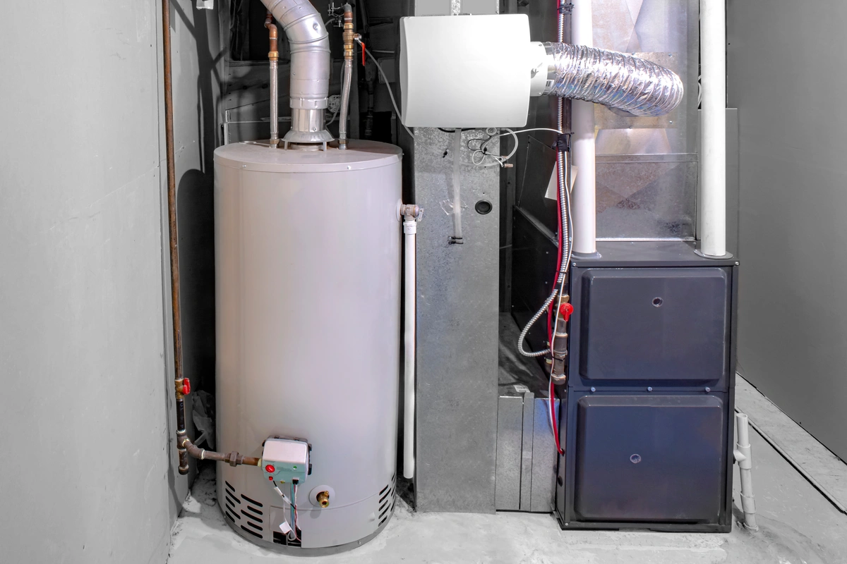 furnace installation-direct view of furnace system in basement