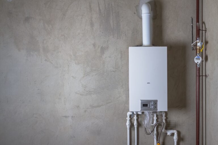 Double-circuit gas boiler in a new house for winter heating and water heating.